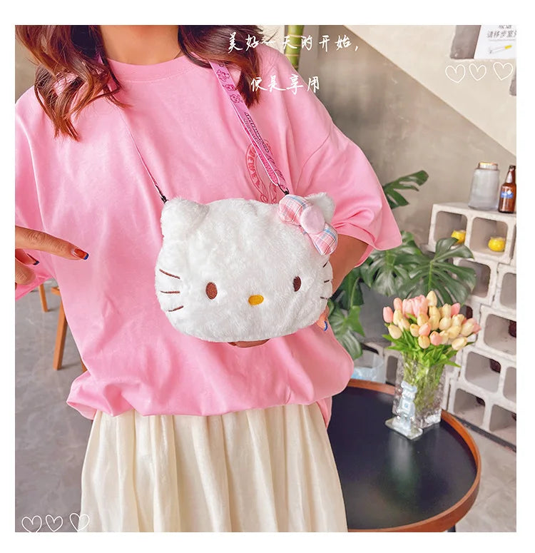 Cute plush bag, sweet girl student versatile shoulder messenger bag, soft and cute little princess new cartoon bag