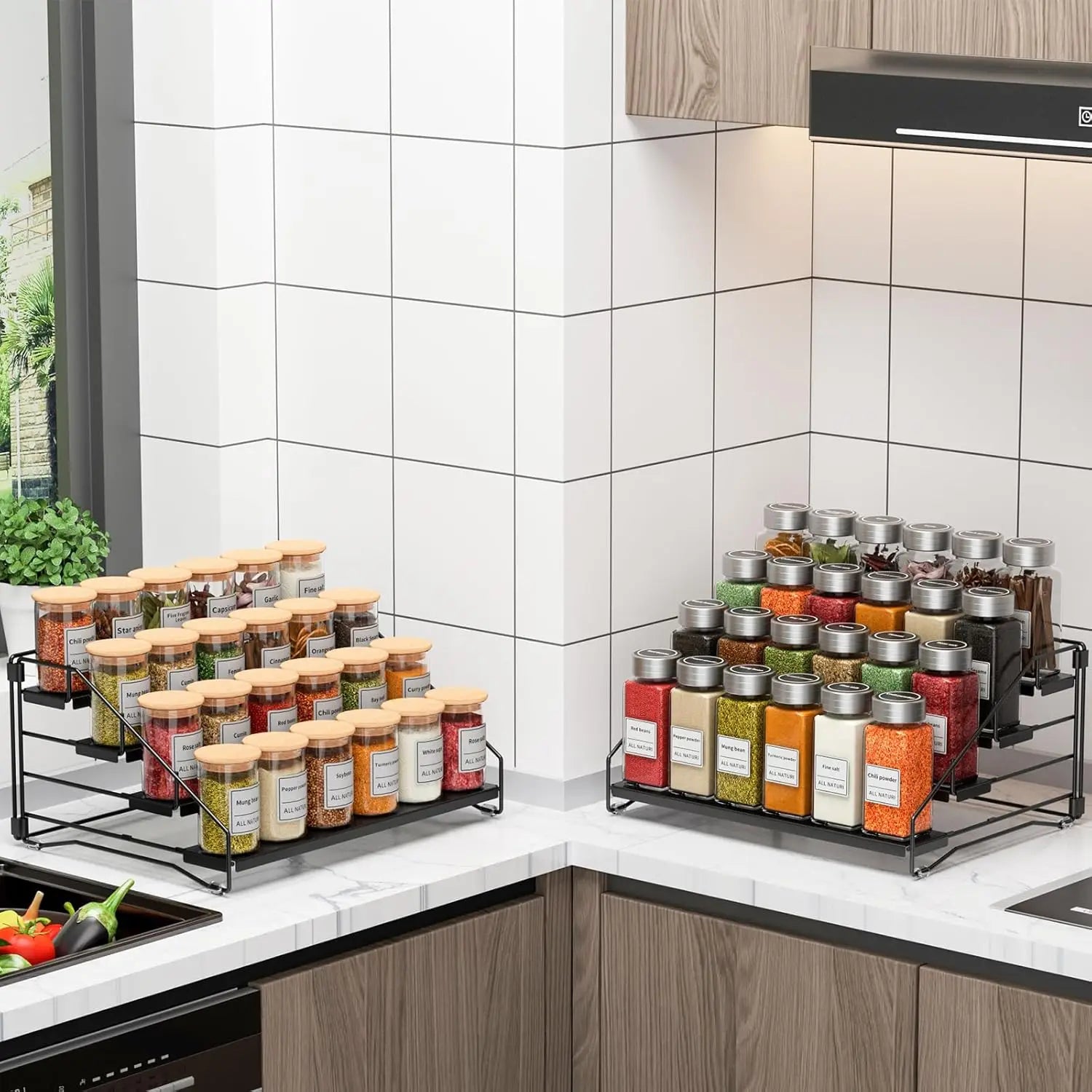 4 Tier Spice Rack Countertop Kitchen Countertop Space-Saving for Cabinet Herb Jars Storage Holder Wall Mounted Tierd Seasoning
