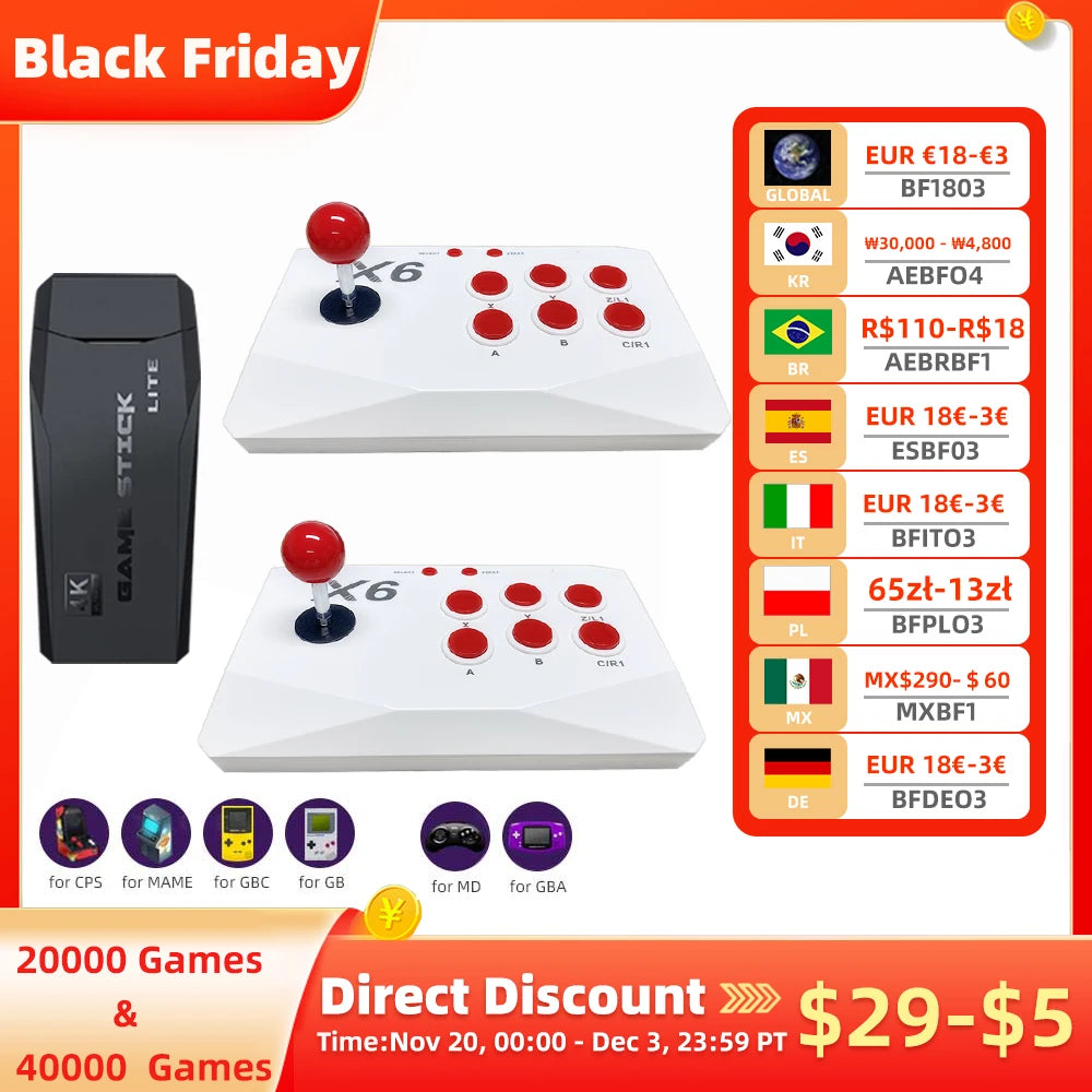 Arcade Video Game Console 4K HD Retro Games Stick For Mame FBA PS1 Arcade Emulator With Dual Joystick