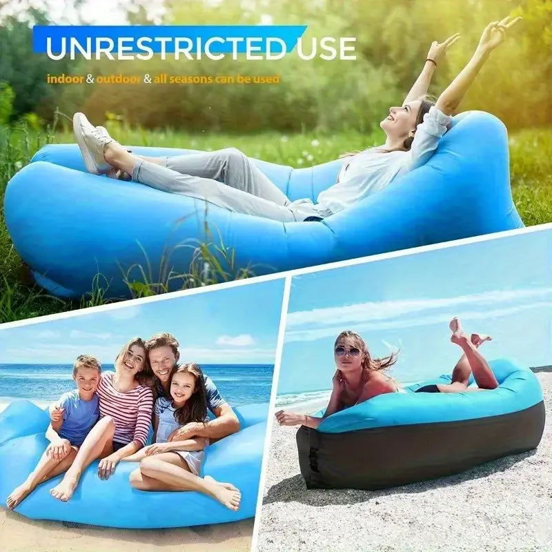 Portable Folding Single Air Sofa Outdoor Fast Inflatable Sofa Bed No Air Pump Required Beach Sleeping Bag Camping Picnic Partner
