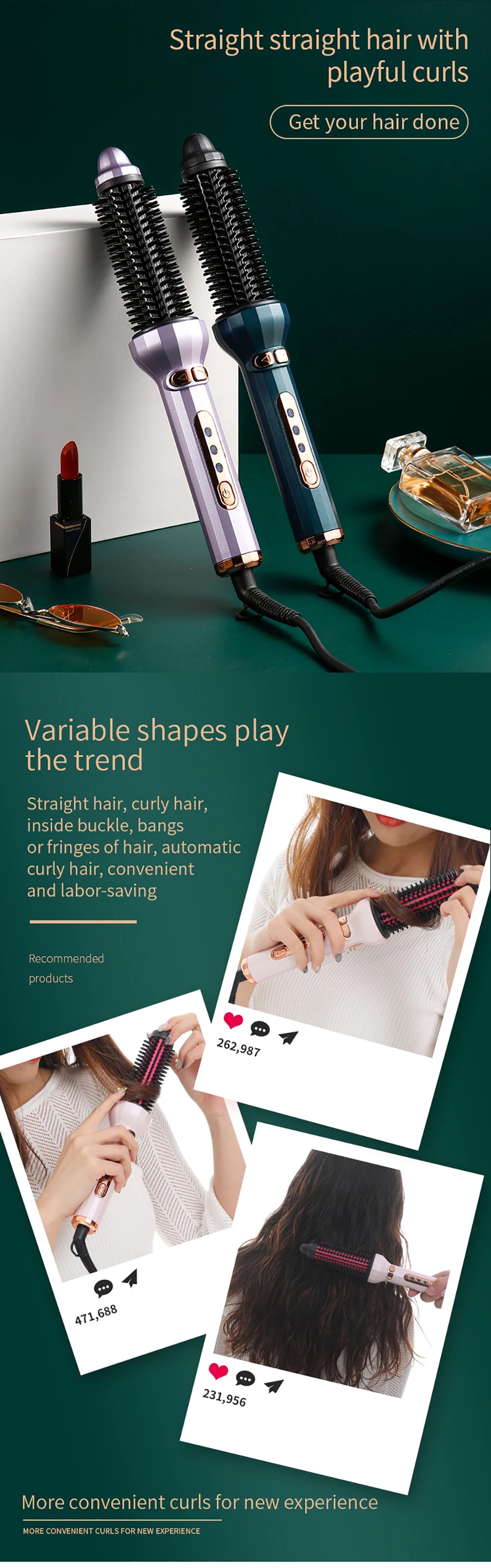 Automatic Rotating Electric Hair Brushes 2 in 1 Straightening and Curling Ionic Hot Comb Ceramics Fast Heating Anti -scalding