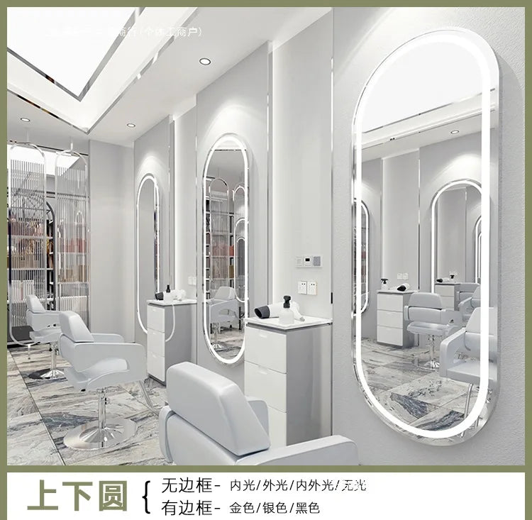 Wall-mounted simple hairdresser floor mirror LED perm and dyeing mirror table touch