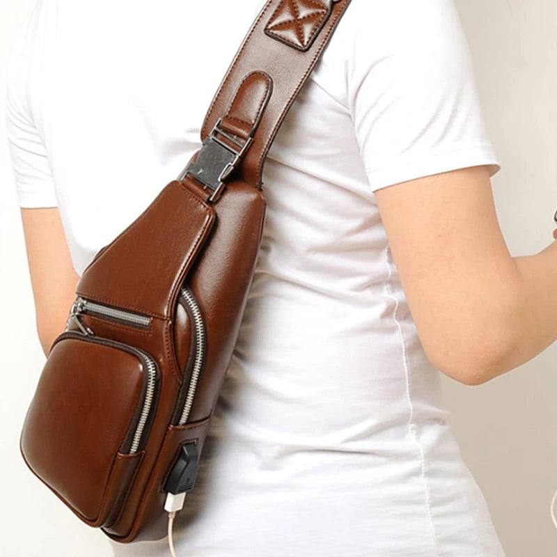 Bullcaptain Bag Genuine Leather Chest Bag Men's Fashion Style Casual Crossbody Bag Business Large Capacity Leather Men's Luggage