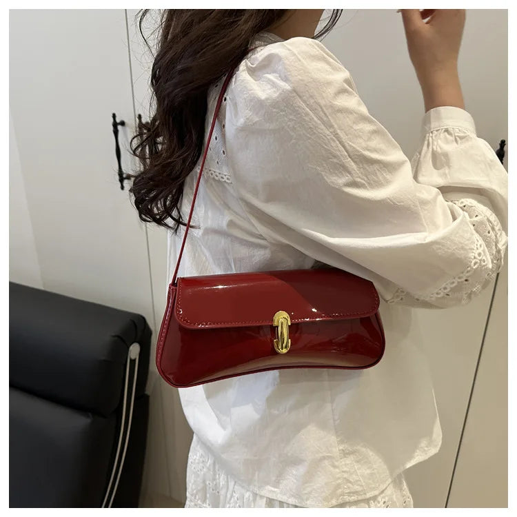 Women's Vintage Faux Oiled Leather Flap Decor Shoulder Underarm Bag, Buckle Baguette Tote Bag Suitable for Dating, Outing, Party