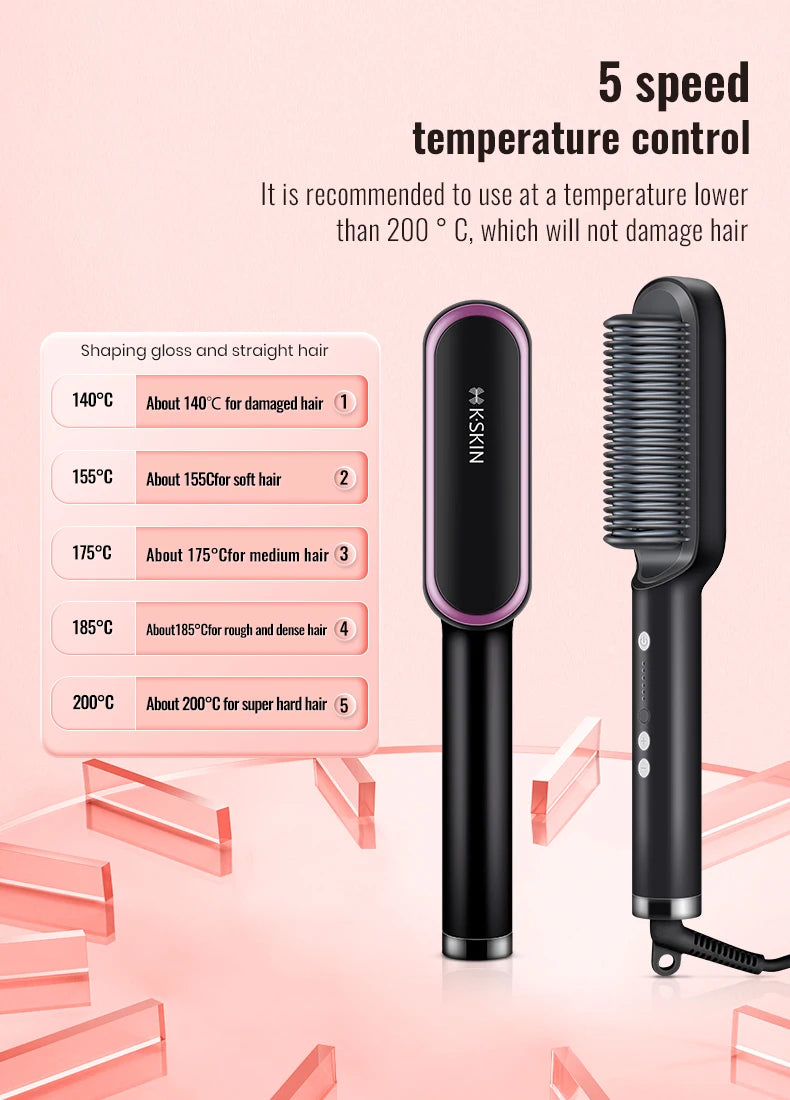 KSKIN Hot Sale Hair Straightener 2 in 1 Brush Multifunctional Professional Hair Flat Iron Hair Comb