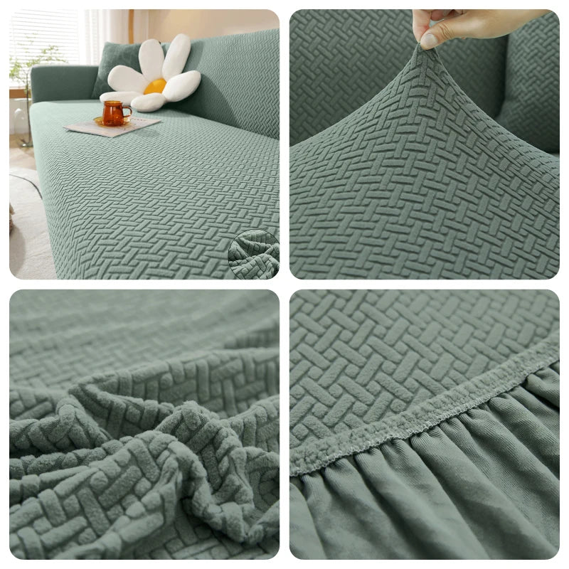 Jacquard Elastic Sofa Cover For Living Room Slipcovers Stretch Polar Fleece Armchair Protector L Shaped Sofa 1/2/3/4 Seater Home