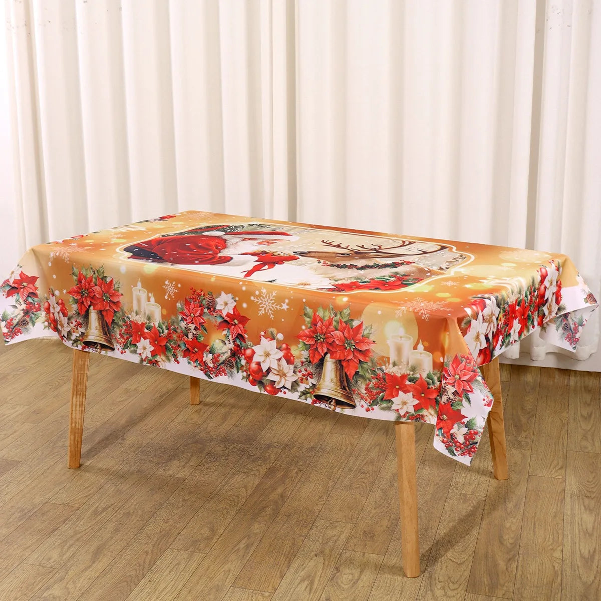 Golden Santa Claus Pattern Printed Tablecloth Christmas Decoration for Home 2025 Xmas Ornament Navidad Natal New Year Gift 2026