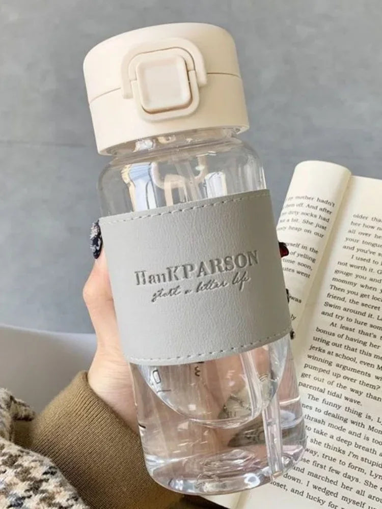 500ml Portable Water Bottle with Straw Creative Cute Leak-proof Plastic Drinking Bottle Milk Coffee Tea Juice Cup Drinkware