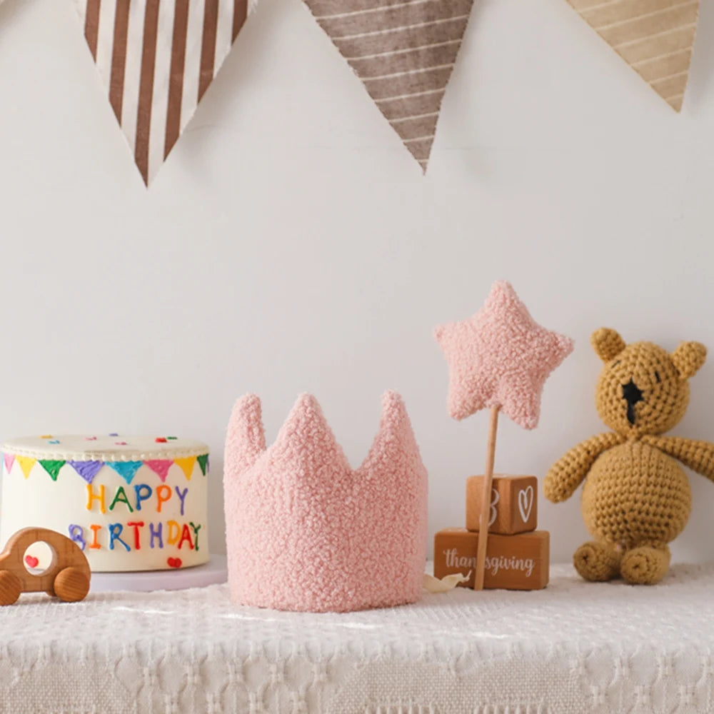 Baby Teddy Velvet Balloon Crown Hat Headwear Star Fairy Stick Happy Birthday Party Decoration Newborn Photography Accessories