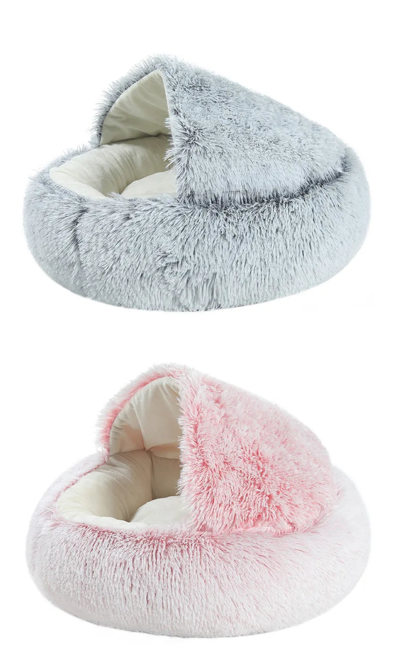 Autumn and Winter soft plush pet bed and pet bed Winter warm and cold plush comforter nest Shell cat nest semi-enclosed cat nest