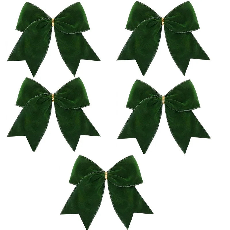 5PCS Christmas Velvet Bows 6 Inch Rustic Wreath Bows Vintage Xmas Ribbon Bow Holiday Ornaments  Christmas Tree Garland DIY Craft
