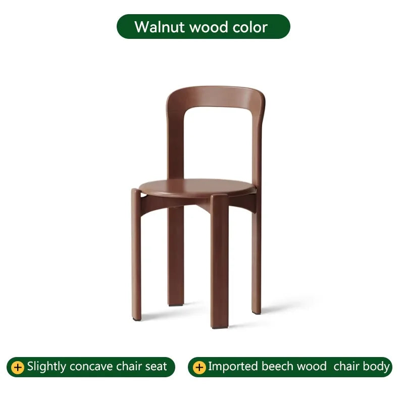 Rey Chair Nordic Beech Solid Wood Plywood Dining Stackable Vintage Curved Backrest Swiss Chair