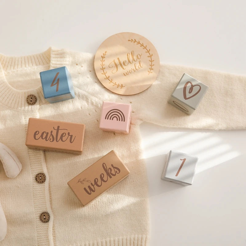 7pcs/set Wooden Baby Month Milestone Digit Record Card Newborn Birthday Gift Souvenir Baby Photo Photography Accessorie With Box