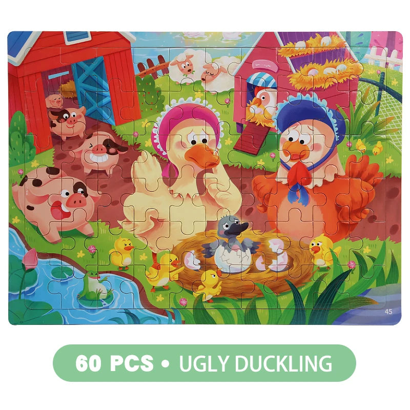 Clearance_60PCS Wooden Jigsaw Color 3D Puzzle Cartoon Characters Animal Early Educational Learning Logical Thinking Focus Puzzle