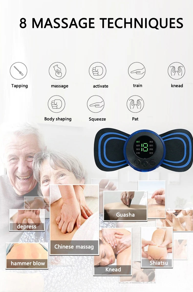 Portable Mini Massage Pad Muscle Pain Relief Micro Current Relieve Fatigue Rechargeable 8 Modes 19 Levels Slim Gel Massage Pad