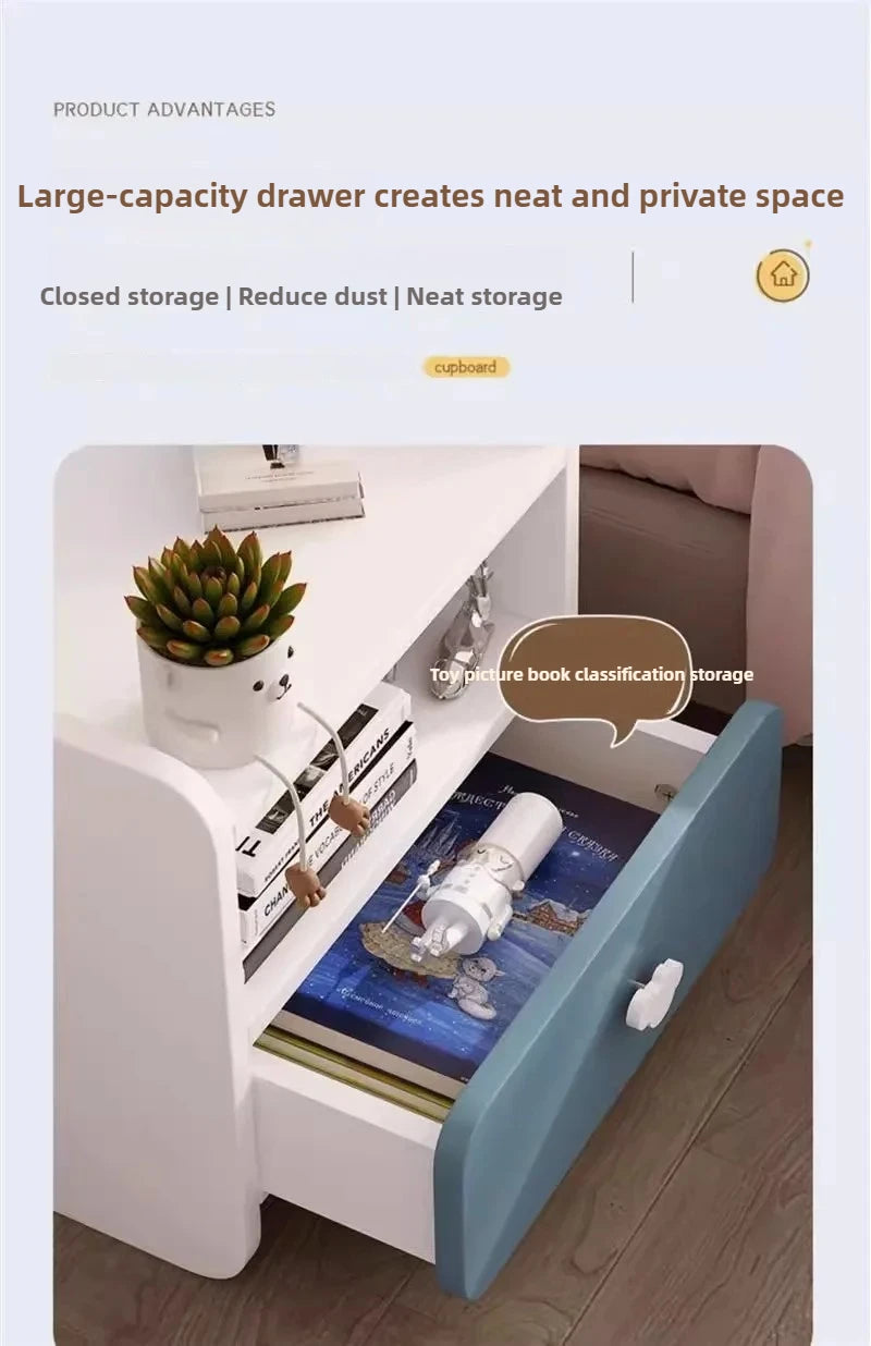 Modern Nightstand with Double Drawers Cute Kid's Bedside Table Multi-Functional White Cabinet for Girls' Bedrooms