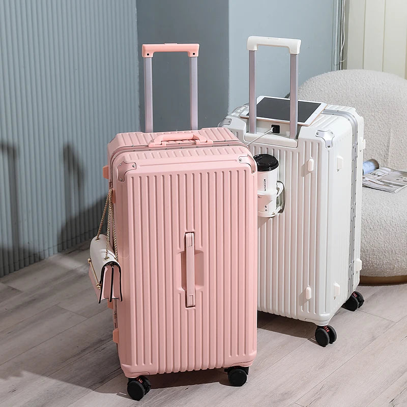 Large Capacity Travel Luggage Aluminum frame Suitcase Trolley Case 24/28/30 inch Travel Suitcase with Cup Holder Boarding Case