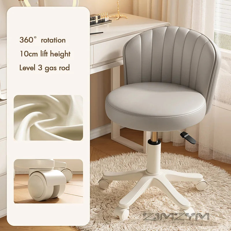 Leather Chair Rotatable Shell Seat Adjustable Rotary Stool for Home Makeup Wear-Resistant Chair for Studios,Wheel-slip Back Chai