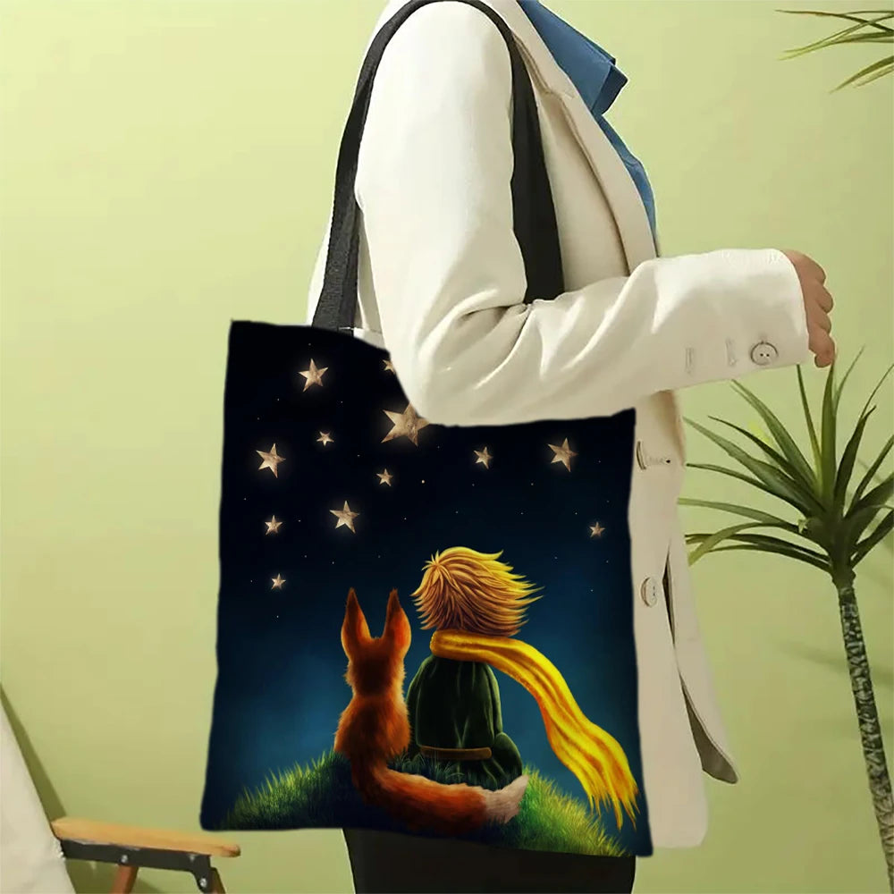 The Little Prince Canvas Bags Series Print Canvas Bag Lightweight Shoulder Bags Holder Handbag Fashion Shopping Bag 30X35cm