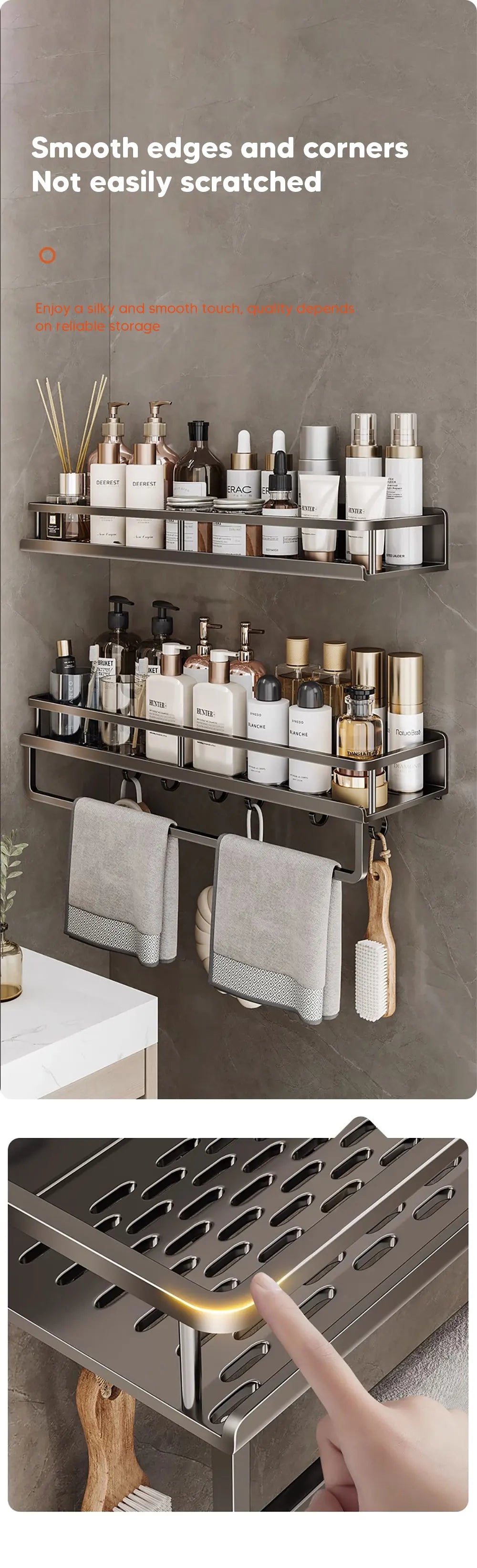 Aluminum Shower Organiser Bathroom Shelf Without Drilling Gray Wall Toilet Storage Shelf Shampoo Holder Bathroom Accessories