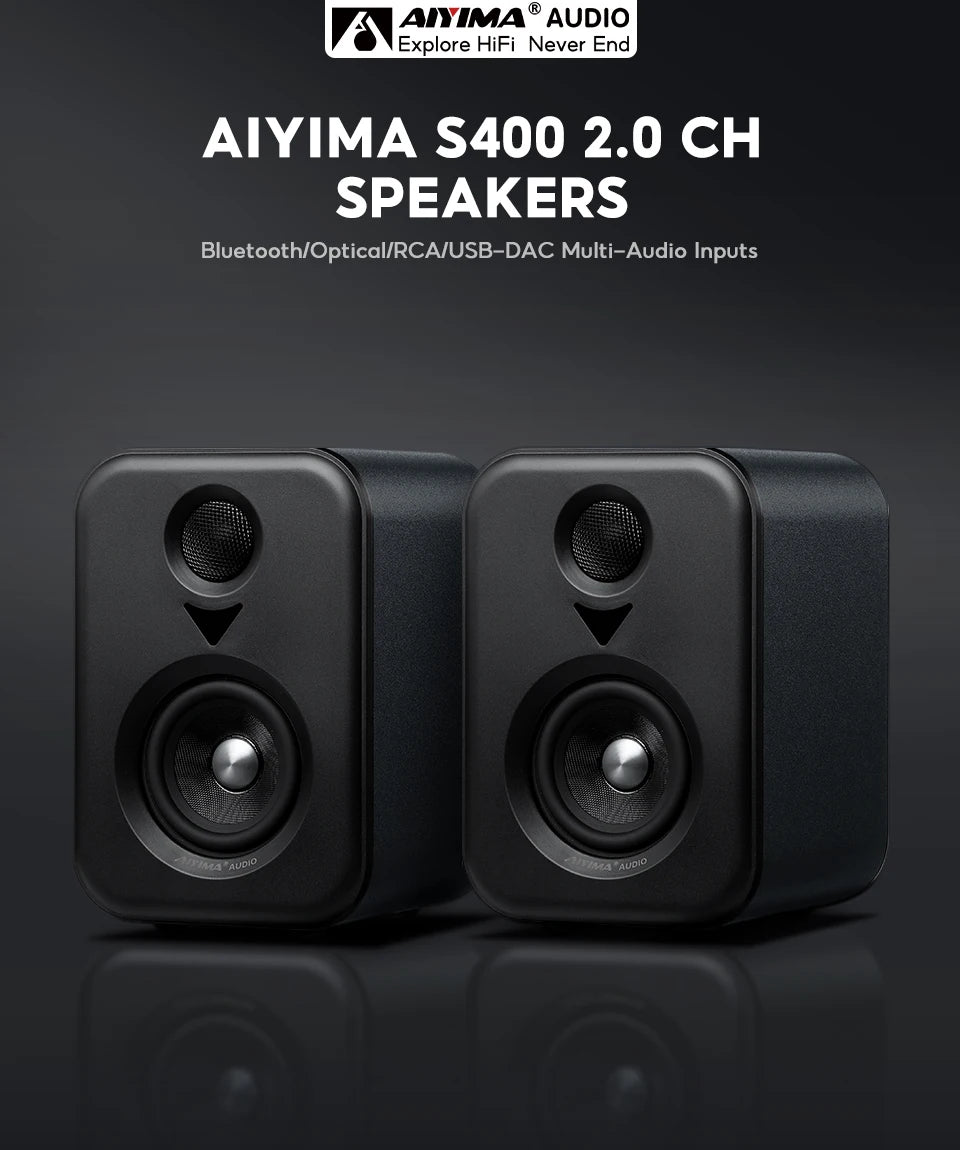 AIYIMA  Upgrade S400 Audio Bookshelf Active Speakers Studio Monitor 3 Inch Bluetooth USB DAC HiFi Home Subwoofer System TV PC