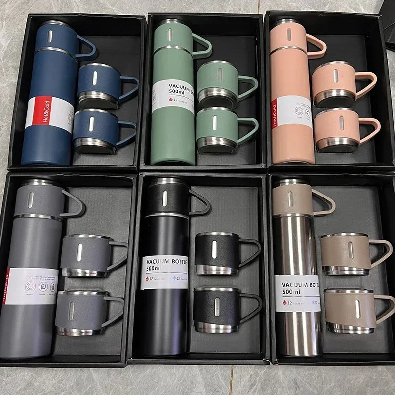 Stainless Steel Vacuum Flask Gift Set Business Style Thermos Bottle Outdoor Travel Insulation Cup for Couple Office Drinkware