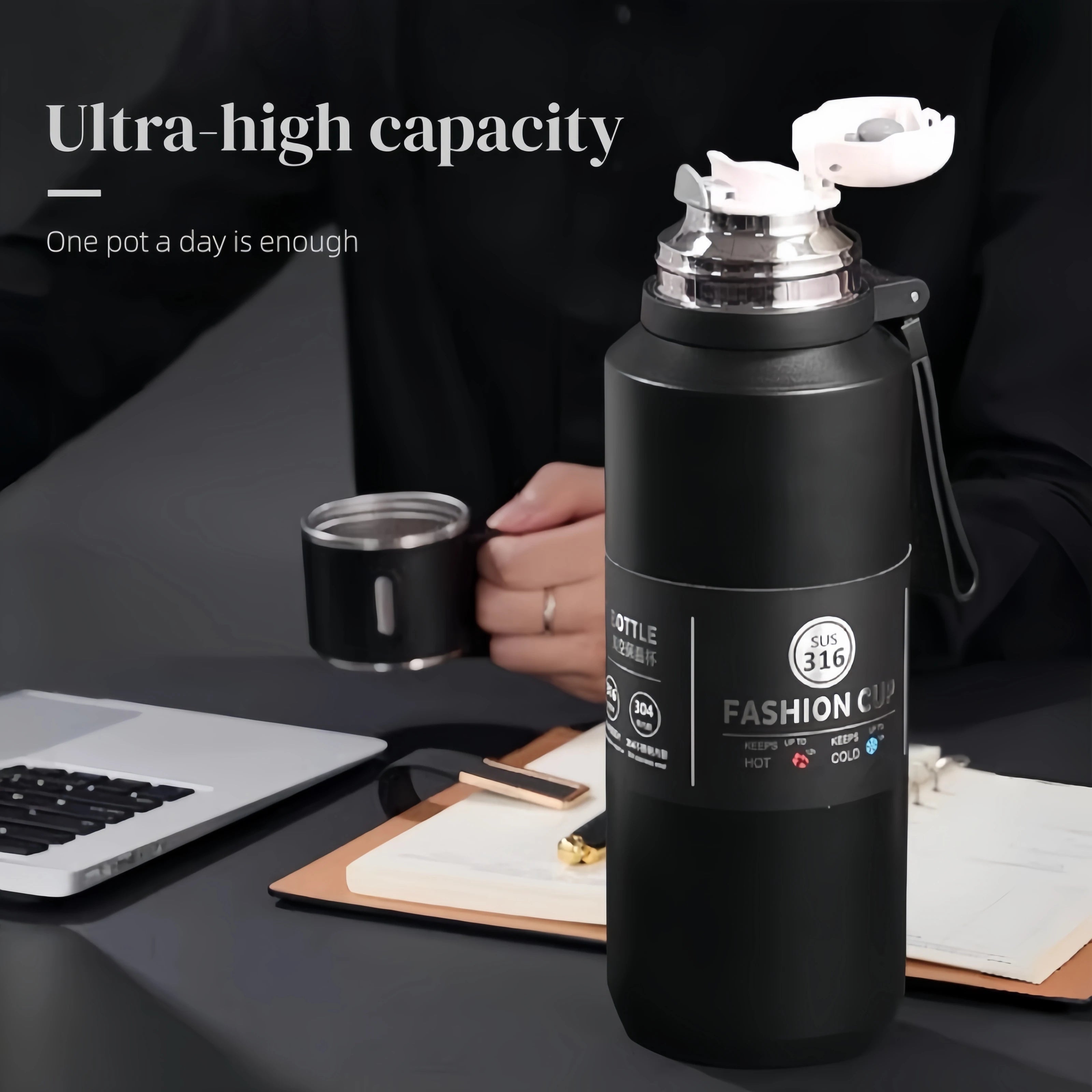600-1500ml 316 Stainless Steel Vacuum Flasks Insulated Water Bottle Keep Cold and Hot Thermos Bottle for Coffee Tea Thermal Mug
