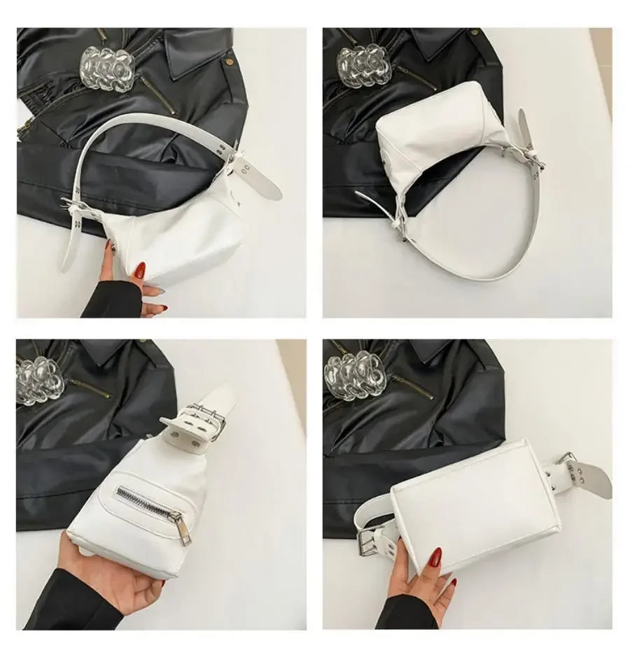New women's armpit bag retro shoulder bag leather zipper handbag