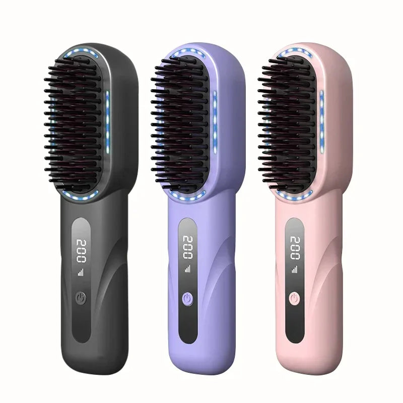 Wireless Straight Curling Hair Comb Heating Negative Ion Hair Straightener Rechargeable Anti-scalding Electric Hair Care Brushes