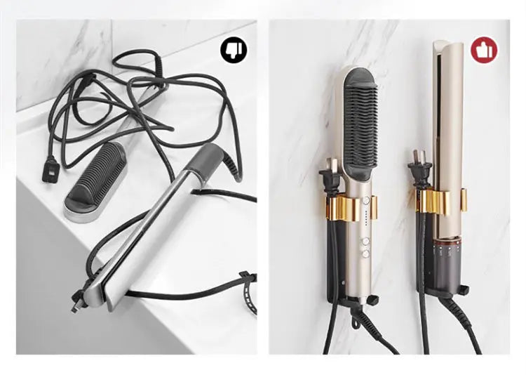 Bathroom Hair Tool Holder Space Aluminum Straightener Holder Rack No Punching Hair Curler Holder Build In Cable Management Slot