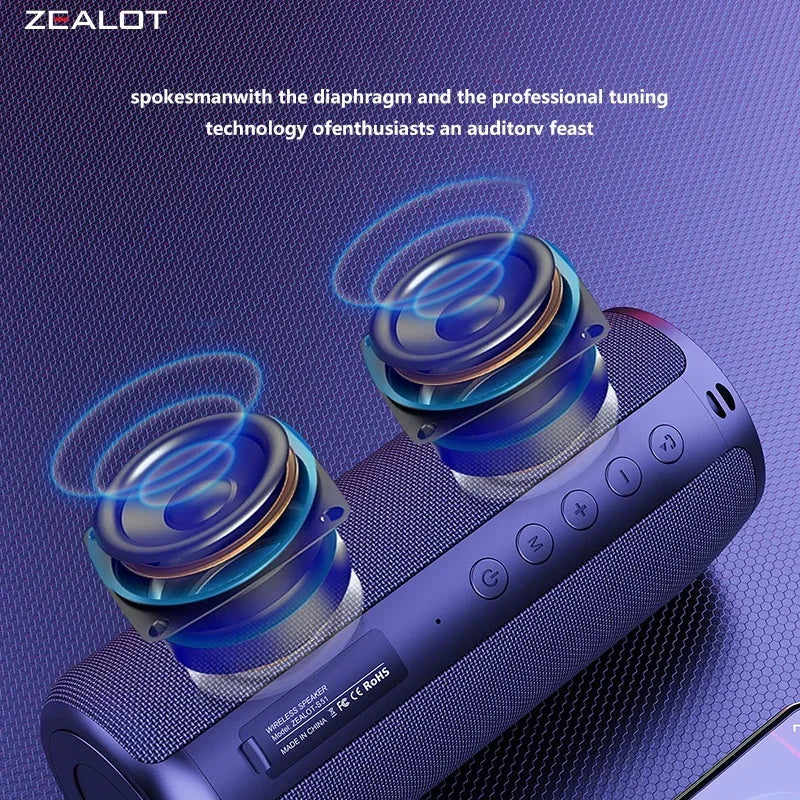 Zealot -S51 Wireless Speakers, Outdoor Portable Subwoofer Speaker ,Waterproof IPX 5, , Dual Pairing,1800mAh