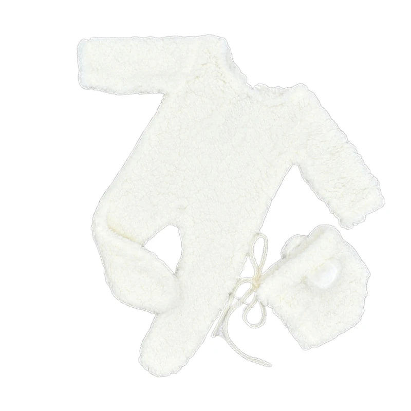 2Pcs Photography Props for Baby Boy Girls Unisex Jumpsuit Bear Ear Hat Footed Romper Newborn Photoshooting Accessories