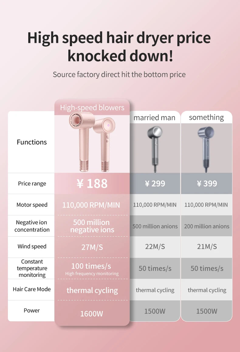 High-Speed Electric Hair Dryer Machine1600W Adjustable Temperature Professional Low Noise Fast Drying Anion Hair Care Blow Dryer