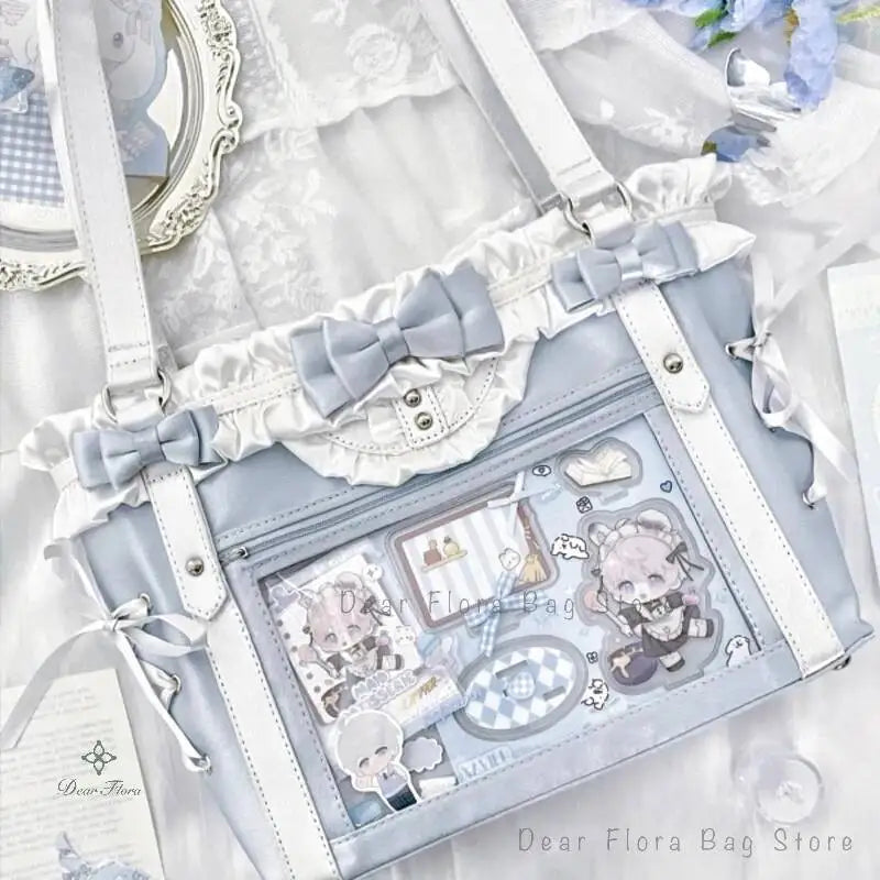 New Y2K Cute Japanese Ita Bag Lolita Girl Transparent Shoulder Tote Bag Large Capacity Crossbody Casual Bag DIY Display Handbags