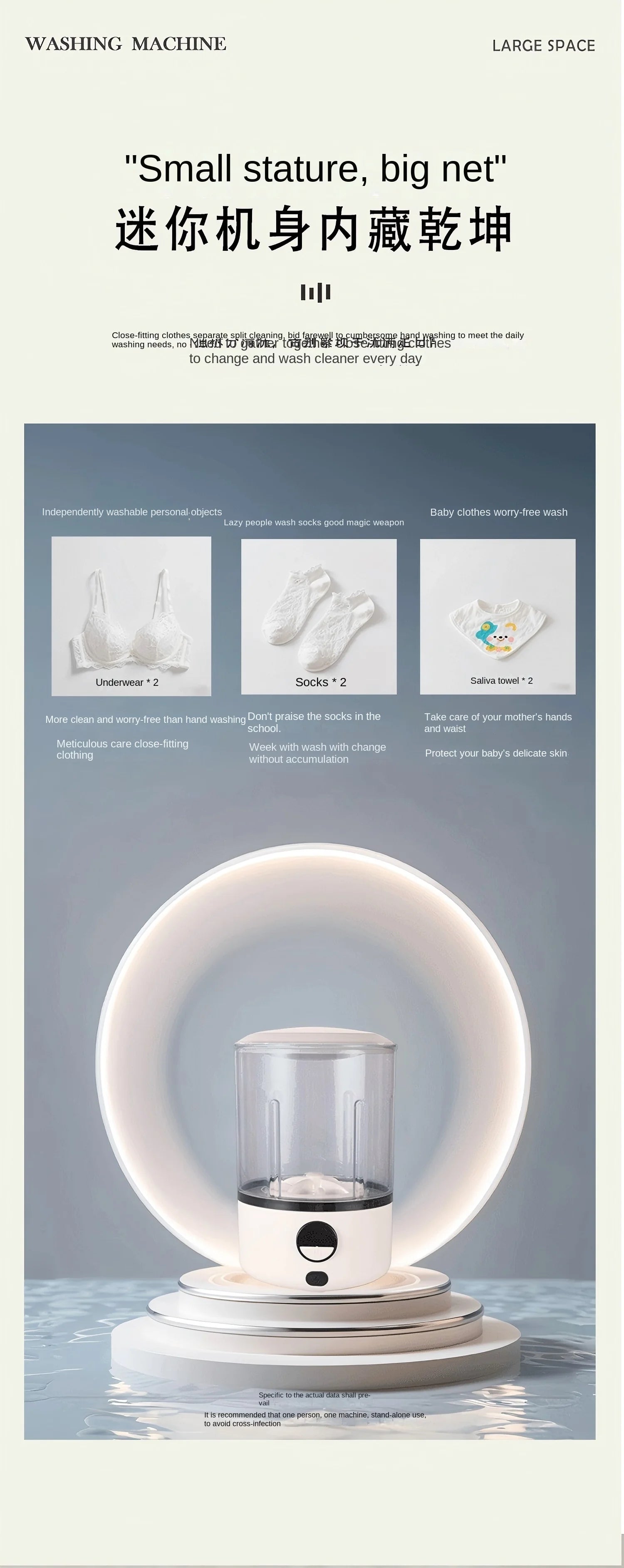 A White 2L Mini Washing Machine, 2000Mah, Fully Automatic Portable Turbine Led Washing Cup and Compact for Children's Clothing, Underwear, and Socks