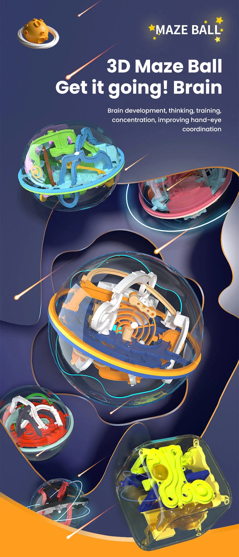 3D Puzzle Ball Maze Toy Children Challenge Obstacle Game Labyrinth Ball 3D Maze Montessori Puzzle Balance Traine Clearance Game