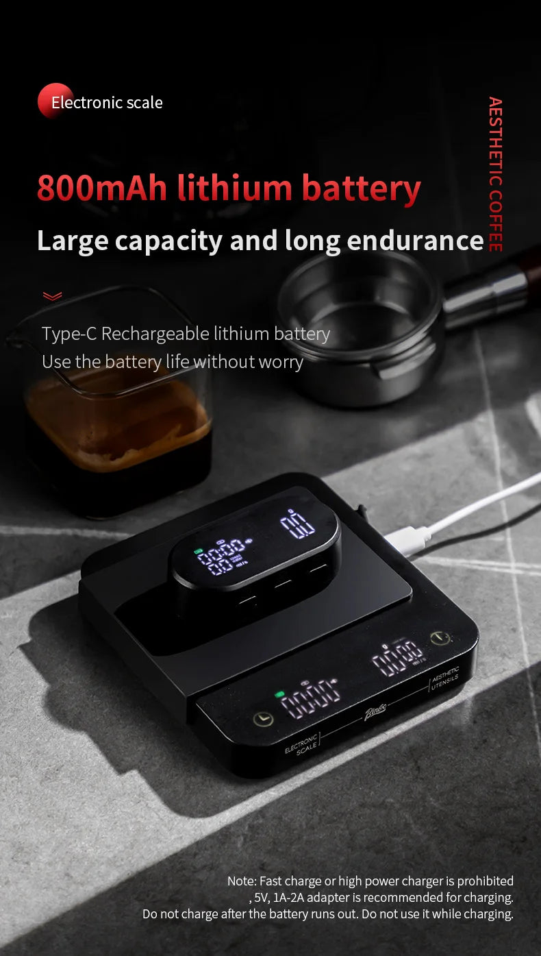 Bincoo Professional Coffee Scale Electronic Scale Coffee Powder Weighing Accurate Weight 0.1g Split Screen Display Barista Tool