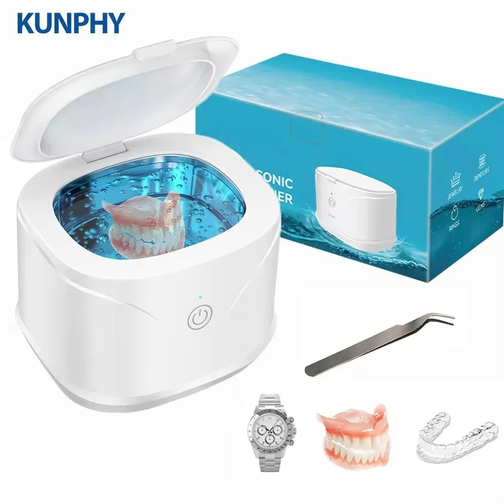 KUNPHY 46kHz Ultrasonic Cleaner Mini Portable Washing Machine Timer Ultrasound Bath Sonic Cleaning Devices for Dentures Aligner