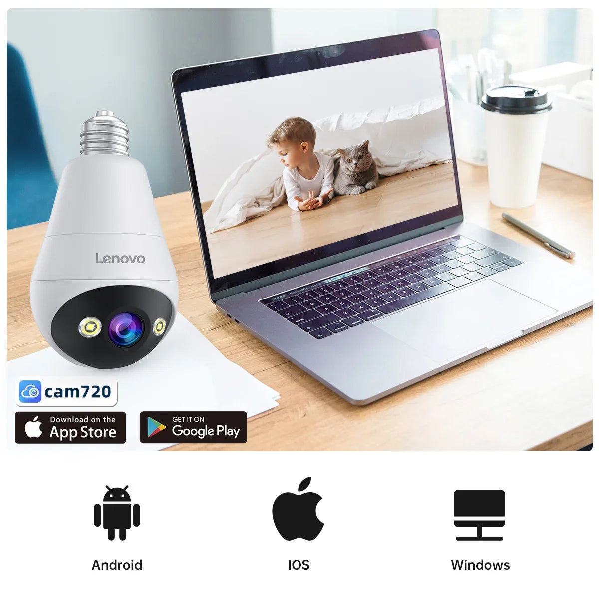 Lenovo 3MP E27 Bulb IP WiFi Camera Indoor Video Surveillance Camera Color Night AI Tracking Smart Home Baby Monitor CCTV Camera