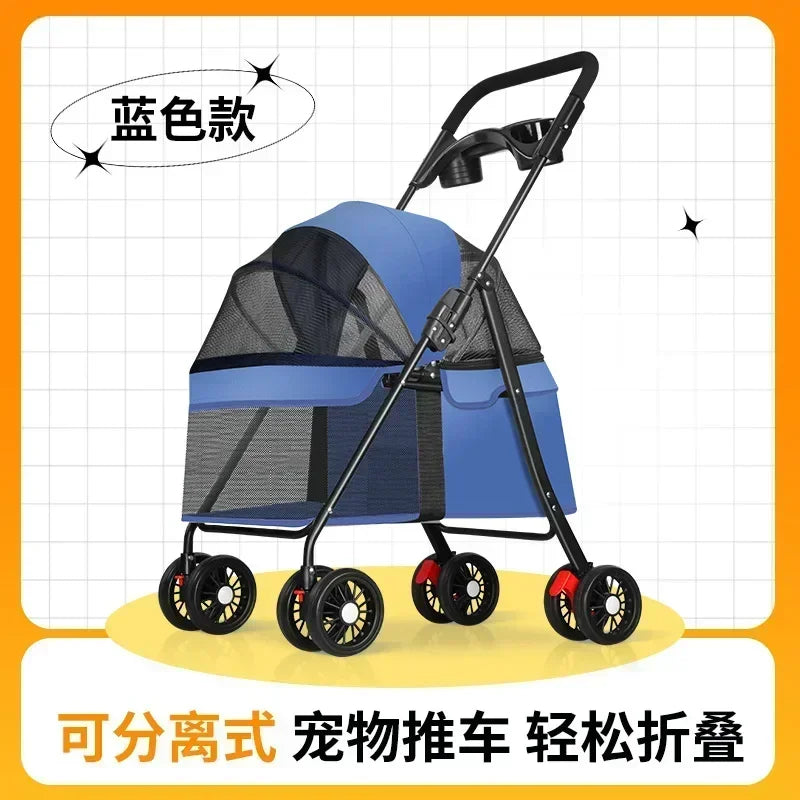 Pet Stroller Dog Cat Large and Small Dog Out Pet Cart Outdoor Travel Lightweight Foldable Cat Supplies