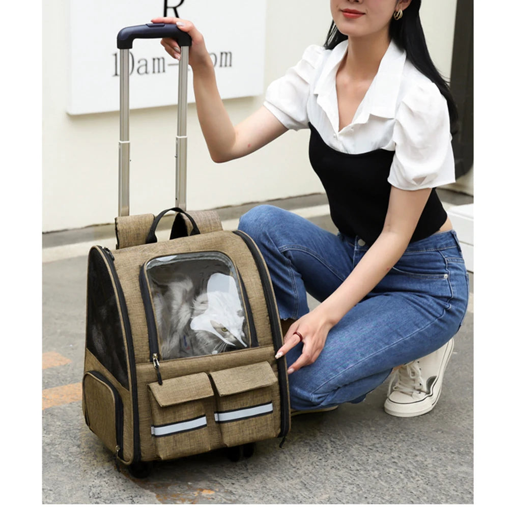 New Oxford Trolley Case Cat Carrier Backpack Travel Pet Bag with Reflective Stripe Outdoor Small Animals Rabbit Kitten Dog Bag