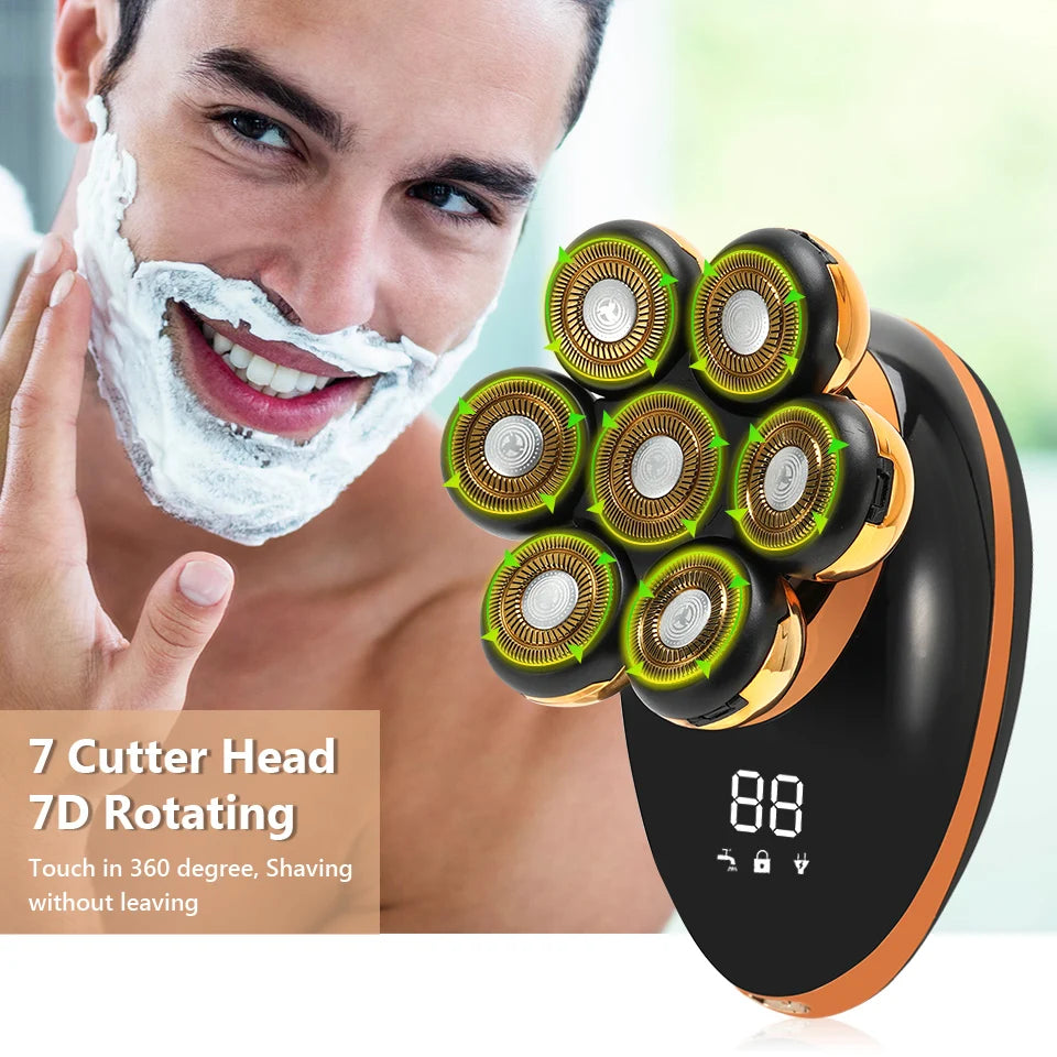 Men 7D Floating Men Electric Shaver Wet Dry Beard Hair Trimmer Electric Razor Rechargeable Bald Head Shaving Machine LCD Display
