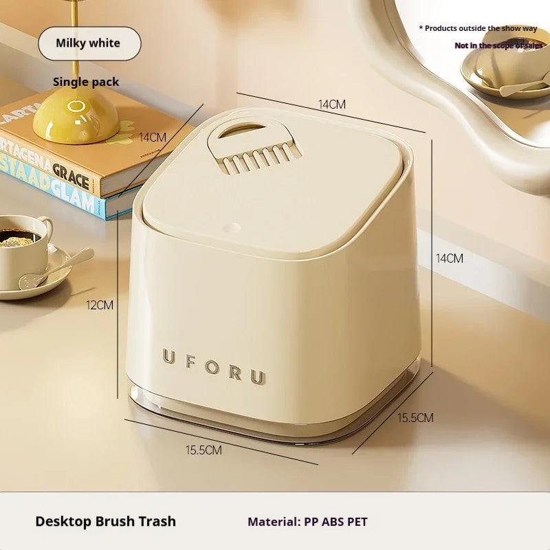 1pcs Desktop Mini Trash Can Press To Open The Cover Plastic Trash Can Household Living Room Bedroom Rubbish Storage Bucket