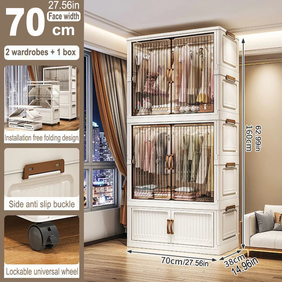 70/80cm Length Multifunction Folding Locker Large Capacity Dustproof Wardrobe Sundries Cabinet Closet Organizer