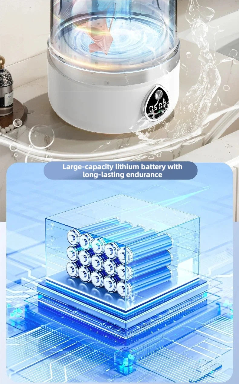 Cordless 1.5L Mini Washer 3600mAh Dual Speed Adjustable for Traveling Socks Underwear Portable Clothes Washing Cups