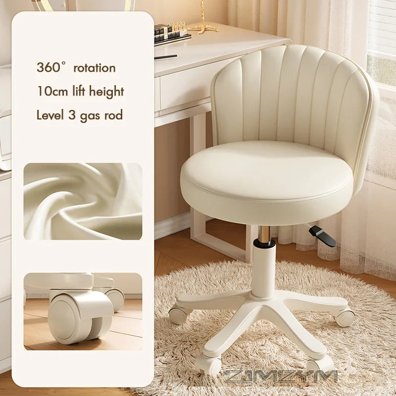 Leather Chair Rotatable Shell Seat Adjustable Rotary Stool for Home Makeup Wear-Resistant Chair for Studios,Wheel-slip Back Chai
