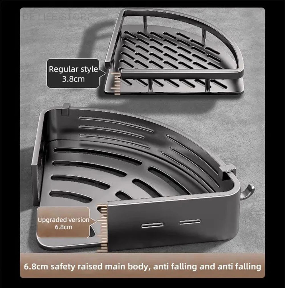 1-2PCS Bathroom Corner Shelf with Plastic Hook Towel Bar No Drill Space Aluminum Shower Storage Rack Bathroom Organizer