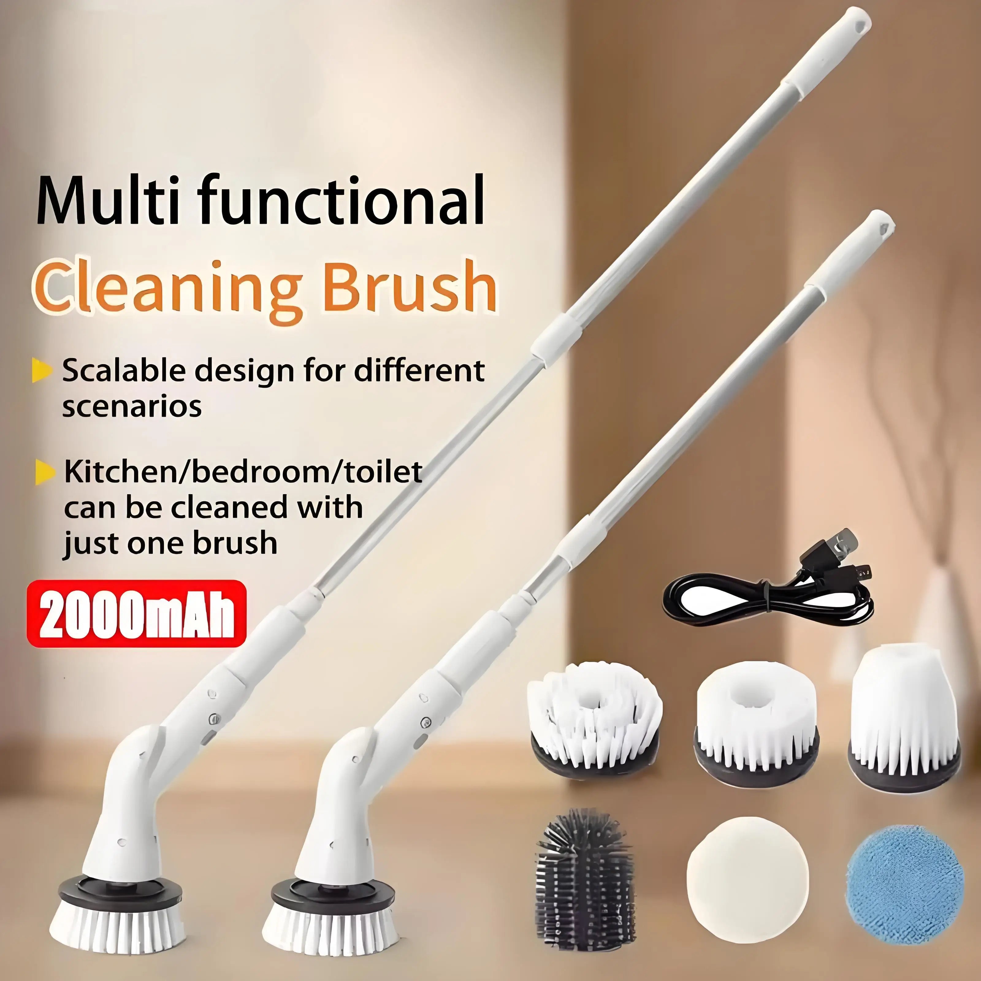 New 2000mAh 6-in-1 Electric Cleaning BrushWireless Electric Rotary Clean Brush Shower Clean Brush Kitchen Bathroom Home