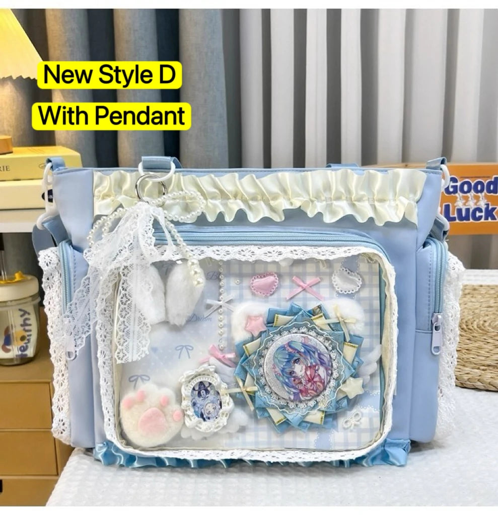 New Y2K Cute Japanese Ita Bag Lolita Girl Transparent Shoulder Tote Bag Large Capacity Crossbody Casual Bag DIY Display Handbags