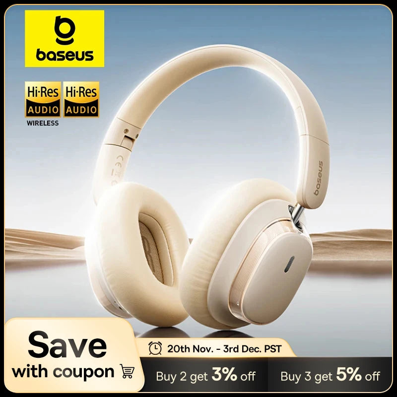 Baseus Bowie H1s Wireless Headphones Bluetooth 5.4 Noise Canceling 46dB Over Ear Headset Hi-Res Spatial Audio Earphone 120H Time